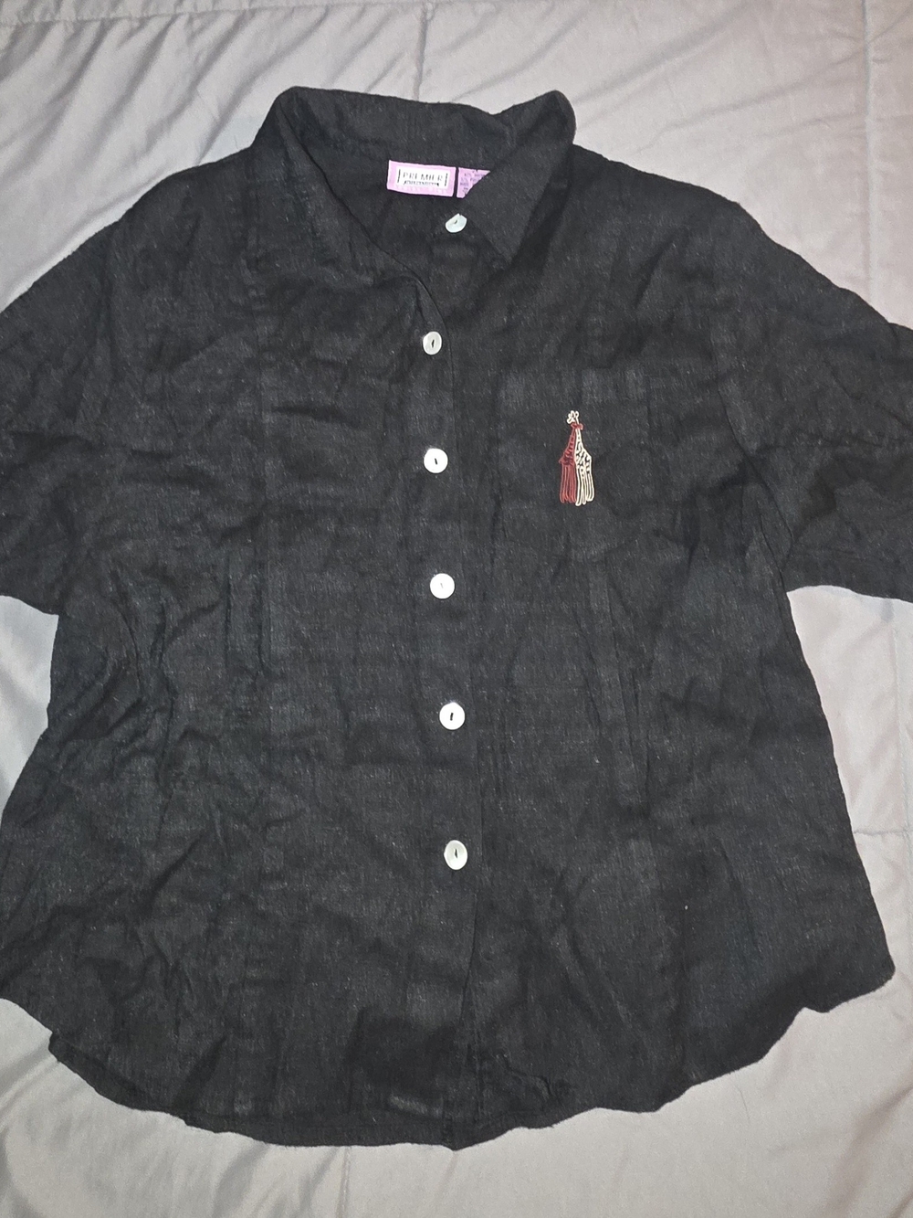 Premier International Black Button-Down Shirt with Giraffe Embroidery